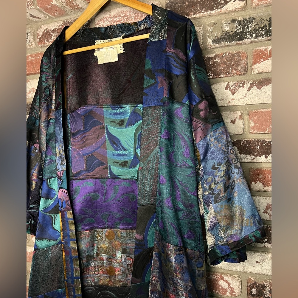 Women’s Colorful Unique Patchwork Boho Silk/Cotton Side Slit Kimono Duster